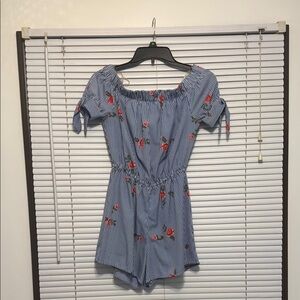 Blue One Piece with Off the Shoulder Neckline and Puffed Sleeves